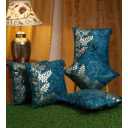 hosta homes Blue Velvet Floral 16X16 Inches Cushion Covers (5Pcs)-picture-27