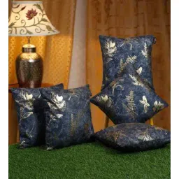 hosta homes Blue Velvet Floral 16X16 Inches Cushion Covers (5Pcs)-picture-24