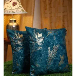 hosta homes Blue Velvet Floral 16X16 Inches Cushion Covers (Pack of 2)-picture-20