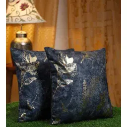 hosta homes Blue Velvet Floral 16X16 Inches Cushion Covers (Pack of 2)-picture-21