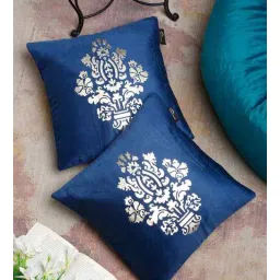hosta homes Blue Velvet Geometric 16X16 Inches Cushion Covers (Pack of 2)-picture-12