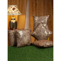 HOSTA HOMES Brown 5 Pieces Abstract Velvet Square Cushion Covers-picture-11