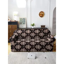 HOSTA HOMES Brown & Beige Printed Polyester 1 Piece Sofa Cover With Arms-picture-30