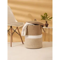 HOSTA HOMES Brown & Beige Woven Design Laundry Bag With Cover-picture-35