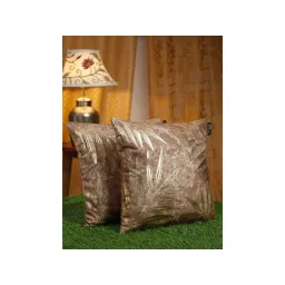 HOSTA HOMES Brown & Gold-Toned 2 Pieces Floral Velvet Square Cushion Covers 16x16 inches-picture-25