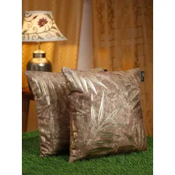 HOSTA HOMES Brown & Gold-Toned 2 Pieces Floral Velvet Square Cushion Covers-picture-18