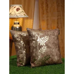 HOSTA HOMES Brown & Gold-Toned 2 Pieces Floral Velvet Square Cushion Covers-picture-19