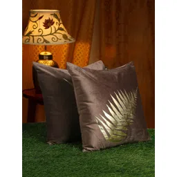 HOSTA HOMES Brown & Gold-Toned Set of 2 Abstract Velvet Square Cushion Covers-picture-24