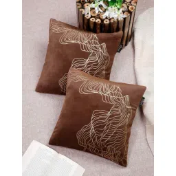 HOSTA HOMES Brown Polyester Foil Printed Velvet Cushion Covers - Set of 2-picture-27