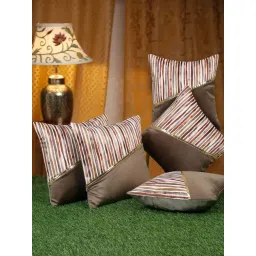 HOSTA HOMES Brown Polyester Stripe Pattern Cushion Covers - Set of 5-picture-23