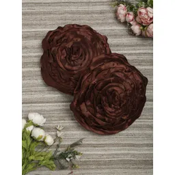 HOSTA HOMES Brown Set of 2 Floral Satin Round Cushion Covers-picture-32