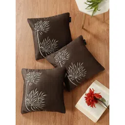 HOSTA HOMES Brown Set of 3 Embroidered Velvet Square Cushion Covers-image-12