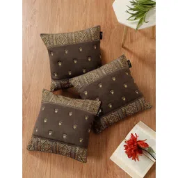 HOSTA HOMES Brown Set of 3 Ethnic Motifs Velvet Square Cushion Covers-picture-15