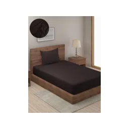 HOSTA HOMES Brown Striped 300 TC Fitted Bedsheet with 1 Pillow Cover (Single)-picture-16