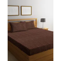 HOSTA HOMES Brown Striped 300TC Double King Bedsheet With 2 Pillow Covers-picture-14