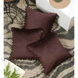 hosta homes Brown Velvet Abstract 16X16 Inches Cushion Covers (3Pcs)-picture-22