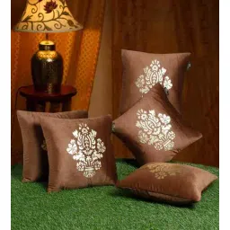 hosta homes Brown Velvet Geometric 16X16 Inches Cushion Covers (Pack of 5)-picture-29