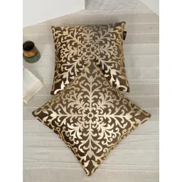 HOSTA HOMES Brown Velvet Geometric Golden Foil Cushion Covers - Set of 2-picture-33