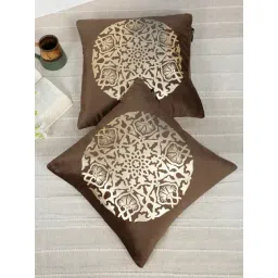 HOSTA HOMES Brown Velvet Geometric Golden Foil Cushion Covers - Set of 2-picture-40