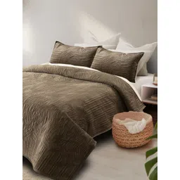 HOSTA HOMES Camel Brown Textured 280 GSM Queen Size Duvet Cover-picture-39