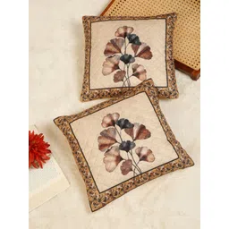 HOSTA HOMES Cream & Brown 2 Pieces Floral Velvet Square Cushion Covers-picture-33