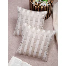 HOSTA HOMES Cream & Gold Set of 2 Striped Velvet Square Cushion Covers-picture-40