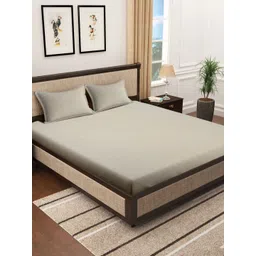 HOSTA HOMES Cream-Coloured 330 TC King Bedsheet with 2 Pillow Covers-image-44