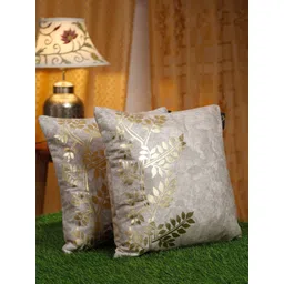 HOSTA HOMES Cream-Coloured & Gold-Toned 2 Pcs Ethnic Motifs Velvet Square Cushion Covers-picture-13