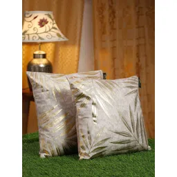 HOSTA HOMES Cream-Coloured & Gold-Toned 2 Pieces Floral Velvet Square Cushion Covers-picture-22