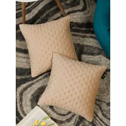 HOSTA HOMES Cream-Coloured & Gold-Toned Set of 2 Velvet Square Cushion Covers-image-33