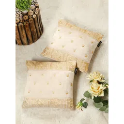 HOSTA HOMES Cream-Coloured Set of 2 Embroidered Velvet Square Cushion Covers-picture-33