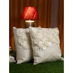 HOSTA HOMES Cream-Coloured Set of 2 Floral Square Cushion Covers-picture-19