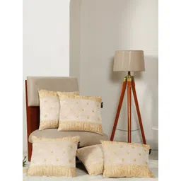 HOSTA HOMES Cream-Coloured Set of 5 Embroidered Velvet Square Cushion Covers-picture-12