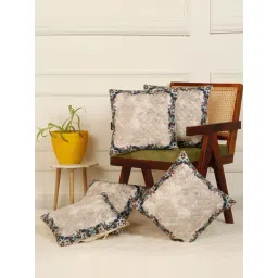 HOSTA HOMES Cream Velvet Digital Floral Printed Cushion Covers - Set of 5-image-38