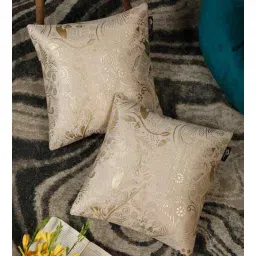 hosta homes Cream Velvet Geometric 16X16 Inches Cushion Covers (Pack of 2)-picture-12