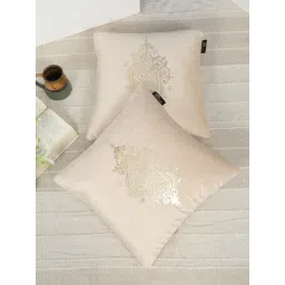 HOSTA HOMES Cream Velvet Geometric Golden Foil Cushion Covers - Set of 2-picture-16