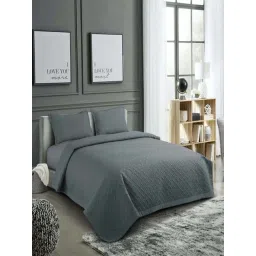 Hosta Homes Grey 280 TC Polycotton Quilted Queen Bedsheet with 2 Pillow Covers-picture-14