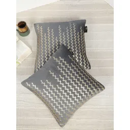 HOSTA HOMES Grey & Gold-Toned 2 Pieces Floral Foil Printed Velvet Square Cushion Covers-picture-22