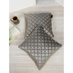 HOSTA HOMES Grey & Gold-Toned 2 Pieces Printed Velvet Square Cushion Covers-picture-21