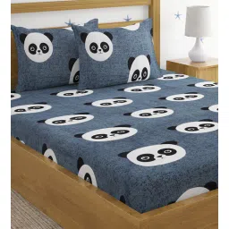 hosta homes Grey Panda Print 220 TC Poly Cotton Double Size Bedsheet With 2 Pillow Covers-picture-15