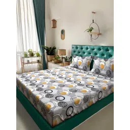 HOSTA HOMES Grey Polycotton 280 TC King Size Flat Bed Sheet with 2 Pillow Covers image 1