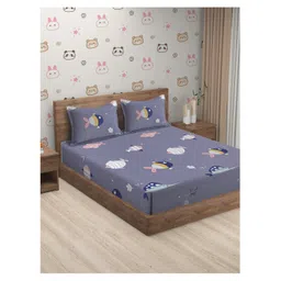 Hosta Homes GSM Glaced Cotton Cartoon Printed Double Bed Sheet With 2 Pillow Covers - Grey-picture-15