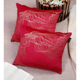 hosta homes Maroon Velvet Abstract 16X16 Inches Cushion Covers (Pack of 2)-picture-19
