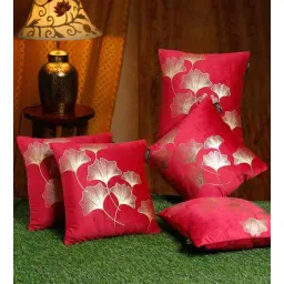 hosta homes Maroon Velvet Floral 16X16 Inches Cushion Covers (Pack of 5)-picture-38