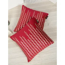 HOSTA HOMES Maroon Velvet Geometric Golden Foil Cushion Covers - Set of 2-picture-35