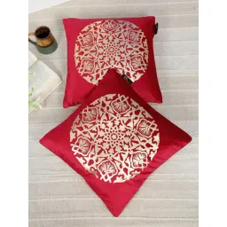 HOSTA HOMES Maroon Velvet Geometric Golden Foil Cushion Covers - Set of 2-picture-31