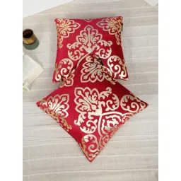 HOSTA HOMES Maroon Velvet Geometric Golden Foil Cushion Covers - Set of 2-picture-35
