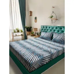 HOSTA HOMES Multicolor Polycotton 280 TC King Size Fitted Bed Sheet with 2 Pillow Covers-picture-35