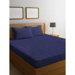 HOSTA HOMES Navy Blue Abstract 300 TC Cotton 1 King Bedsheet with 2 Pillow Covers-picture-19
