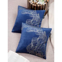 HOSTA HOMES Navy Blue & Gold Set of 2 Abstract Printed Velvet Square Cushion Covers-picture-21